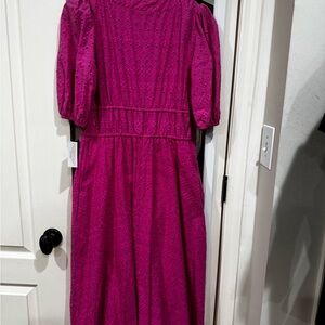 Magenta Eyelet Midi Dress